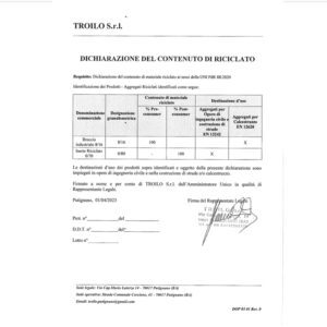 DICHIARAZIONE DEL CONTENUTO DEL RICICLATO